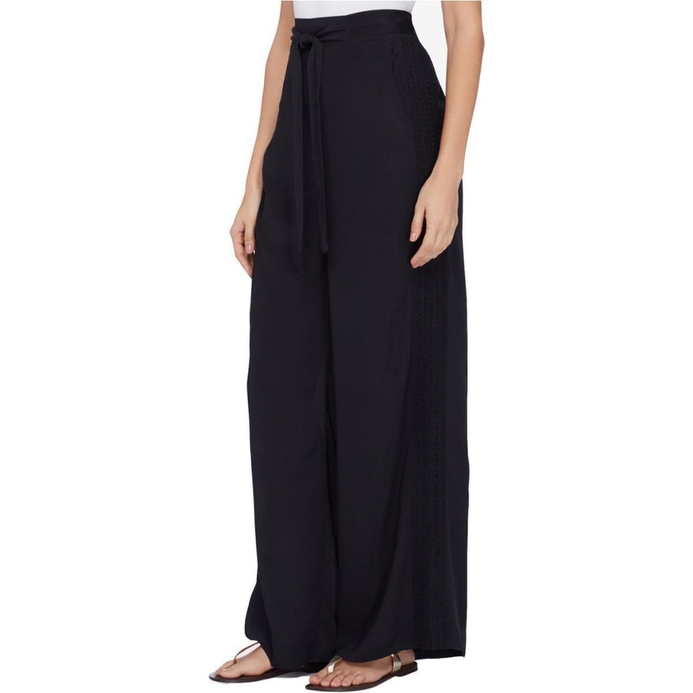 BLACK EYELET TRIM WIDE LEG PALAZZO PANTS - Picture 1 of 2